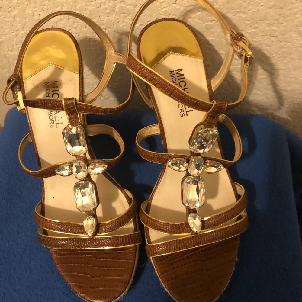 Michael by Michael Kors - Brown Leather - Espadrille Wedges Size 10